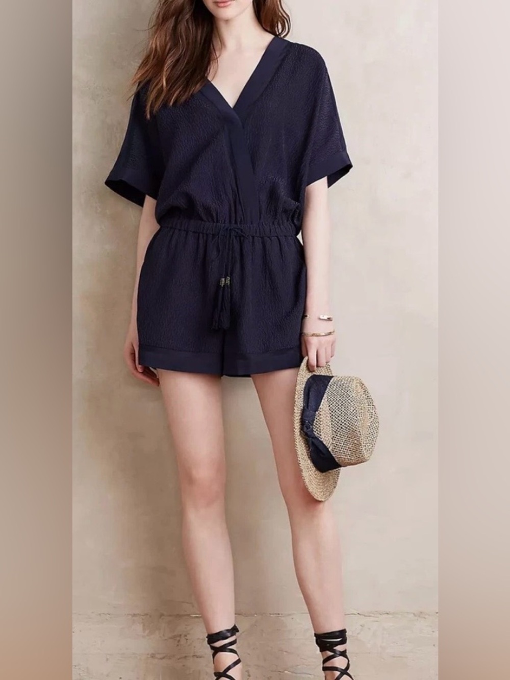 Twelfth Street by Cynthia Vincent Navy Mesh-Trim Top size S 100% silk